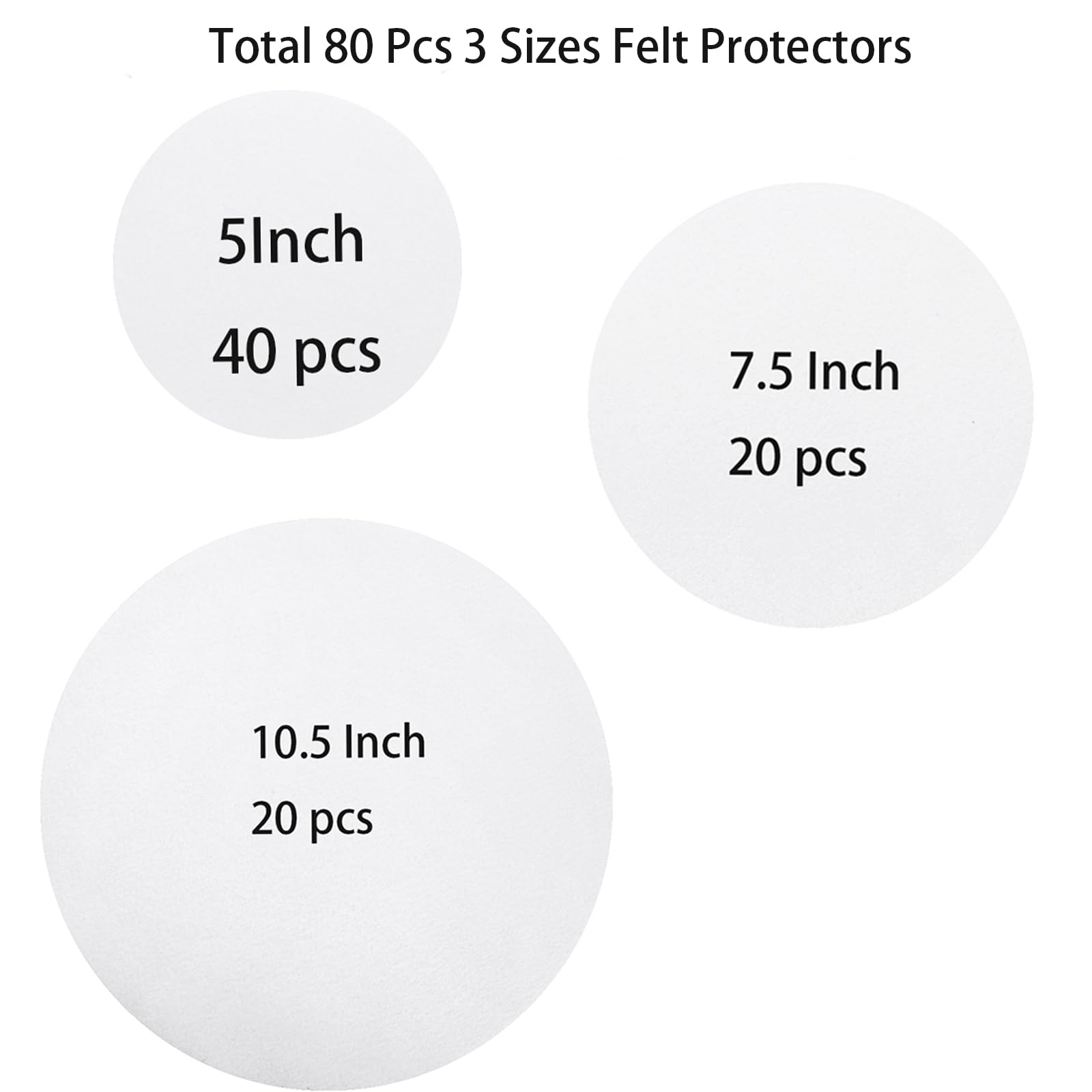 Jucoan 80 Pack Thick Felt Plate Dividers, 3 Sizes Round China Dish Storage Protectors Separators for Packing Stacking Procelain Plate Dish Dinnerware