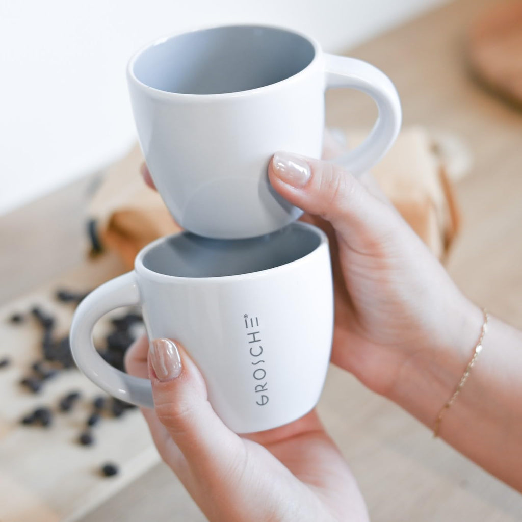 Porto Crema Ceramic Espresso Cups Set of 4 – 5 oz Coffee Shot Mugs for Double Espresso, Latte – Dishwasher & Microwave Safe, Modern Stoneware Design, Modern Mug, Barista-Style - 5oz/148mL, Grey