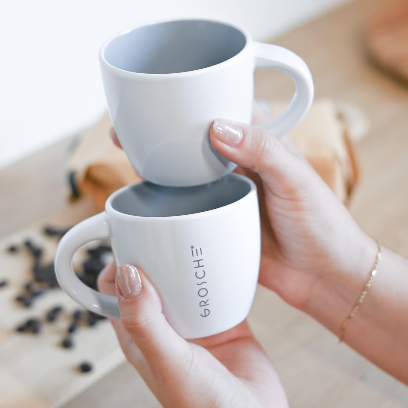 Porto Crema Ceramic Espresso Cups Set of 4 – 5 oz Coffee Shot Mugs for Double Espresso, Latte – Dishwasher & Microwave Safe, Modern Stoneware Design, Modern Mug, Barista-Style - 5oz/148mL, Grey