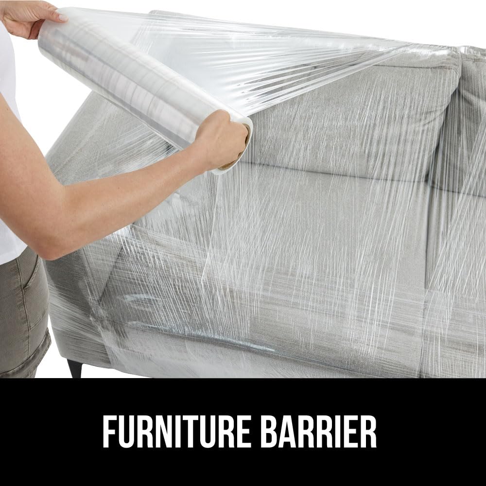 GORILLA GRIP 500% Stretch Film Heavy Duty Plastic, 500ft Shrink Wrap Roll 10" Puncture Resistant, Industrial Strength for Shipping, Pallet Storing, Moving, Packing Furniture Protection 1 Pack Clear