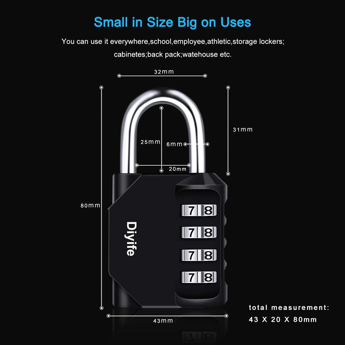 Combination Padlock, [4 Pack] Diyife 4 Digit Locker Lock Weatherproof Lock Outdoor Combination Lock for School Gym Locker,Toolbox, Fence, Gate, Hasp, Cabinet(Black)