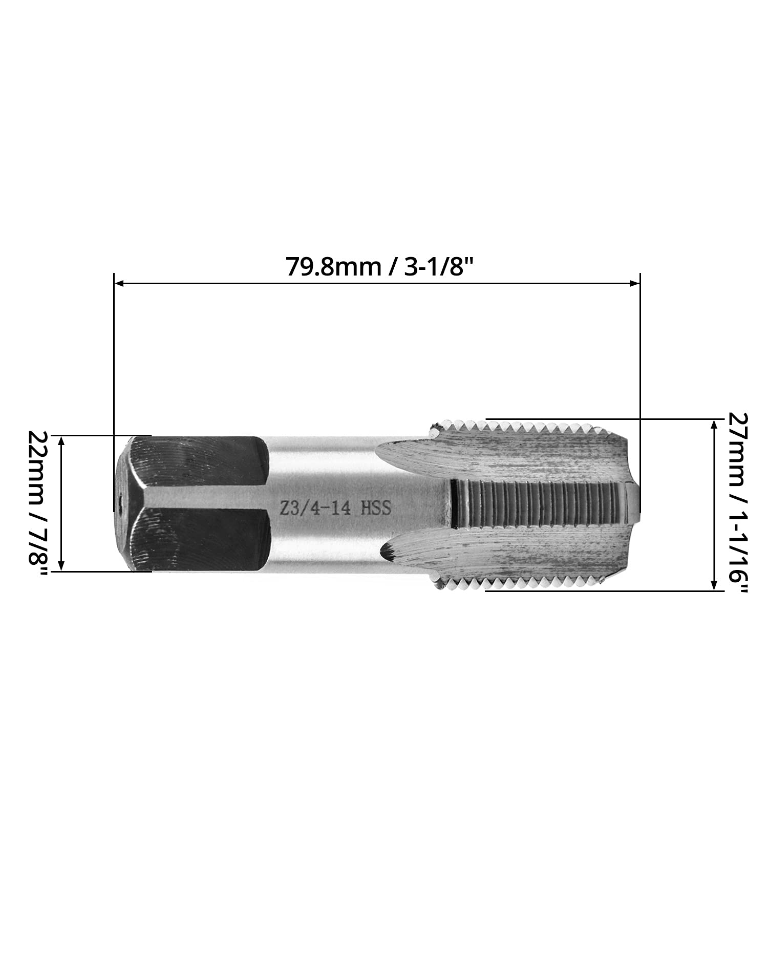 QWORK 3/4"-14 NPT Pipe Tap, Carbon Steel, for Clean and Re-Thread Damaged or Jam Pipe Threads