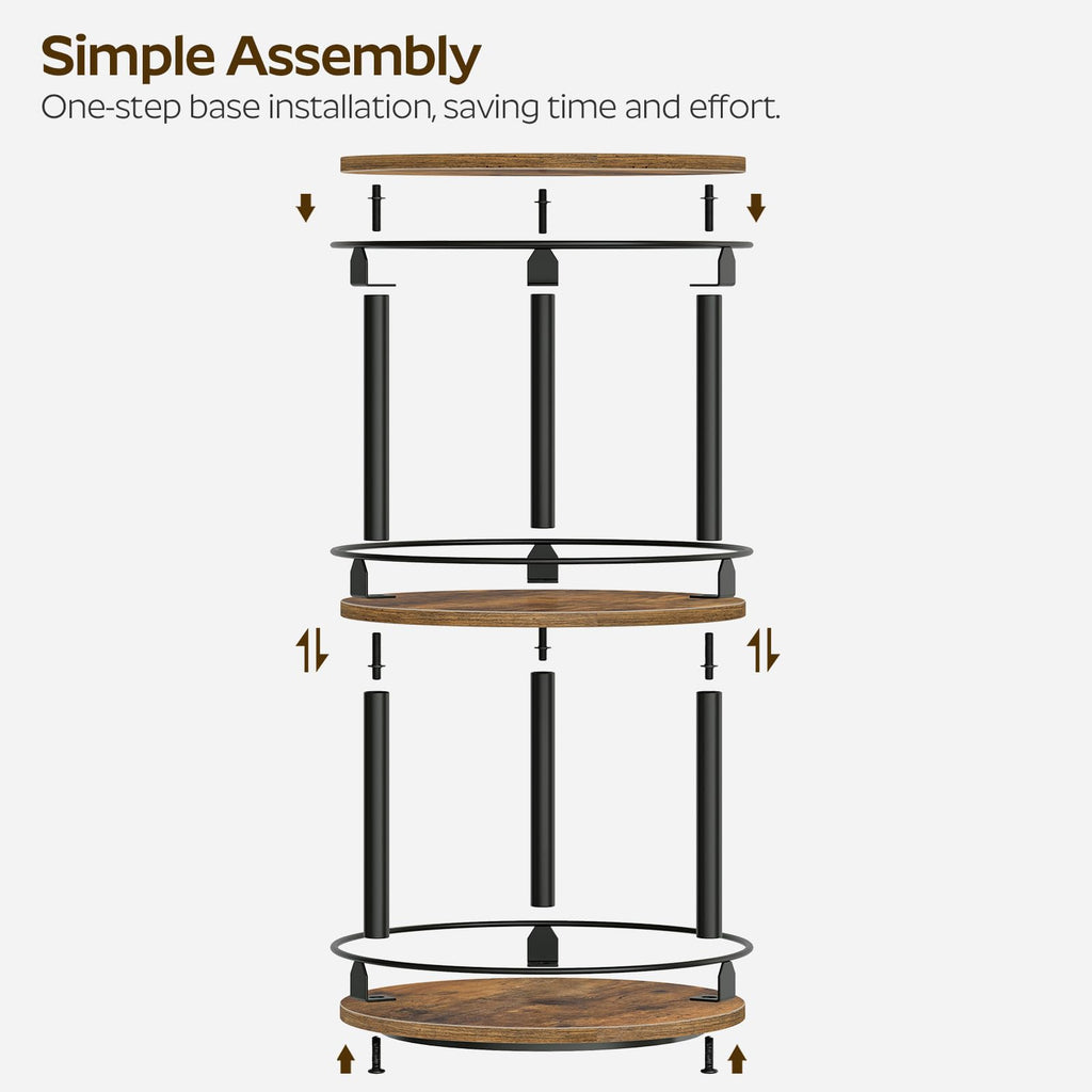 YATINEY Spice Rack, Rotating Spice Organizer for Cupboard, 3 Tier Lazy Susan Turntable, Industrial Countertop Organizer, for Kitchen and Cabinet, Compact and Versatile, Rustic Brown and Black SR23BR