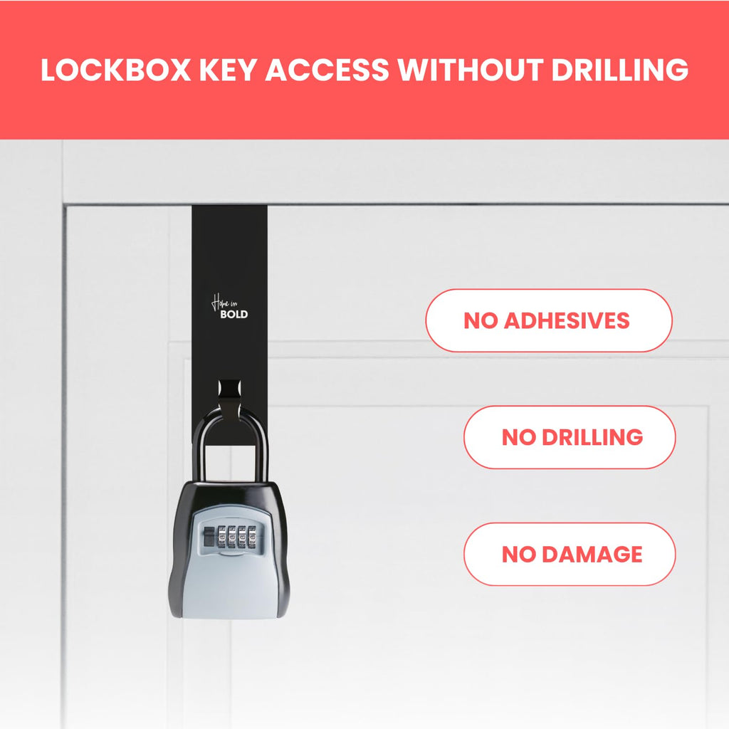 Lock Box Door Mount Bracket - Over The Door Mounted Lockbox Bracket (2'' Depth) - Extra Large - Over the Door Lockbox Hook Black Powder Coating - Heavy Duty Steel for Airbnb Hosts & Emergency Access