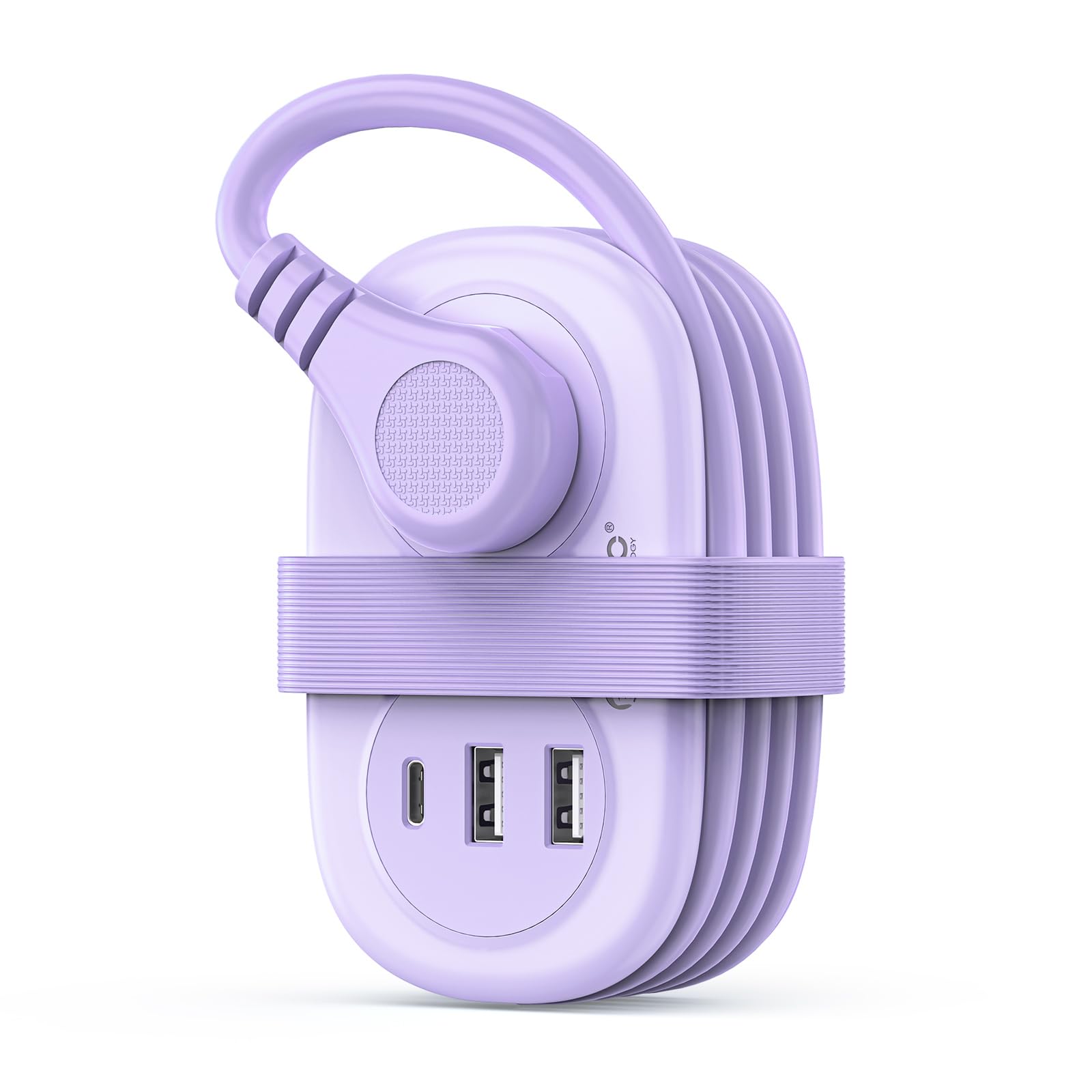 ORICO Pocket Power Strip for Travel, 5 in 1 Extension Cord with 2 AC Outlets 2 USB-A and 1 USB-C Ports, 3.7 ft Flat Plug Wrapped Around Power Strip for Cruise Office, Hotel, Home- AP3