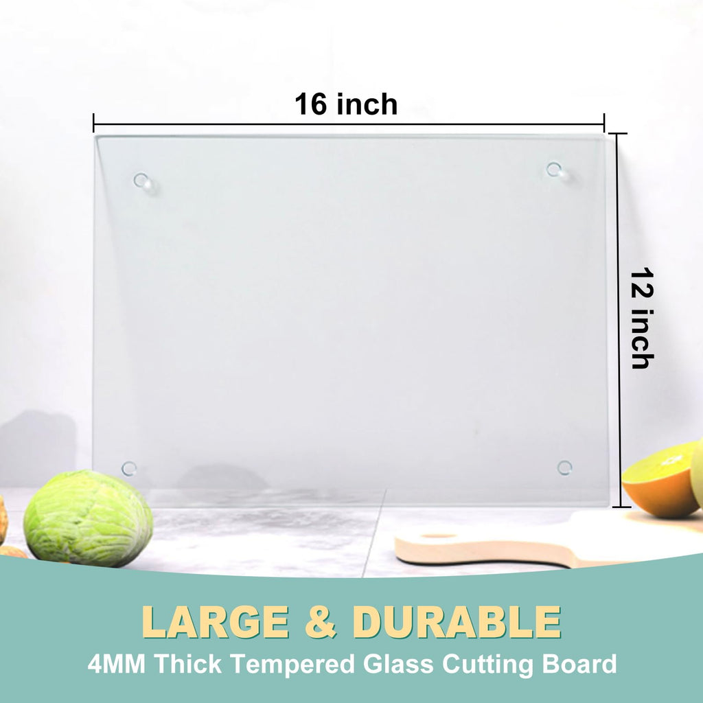 VASUHOME Tempered Glass Cutting Board for Kitchen (12x16), Long Lasting Clear Glass Cutting Board for Countertop - Scratch, Heat, and Shatter Resistant - Easy to Clean