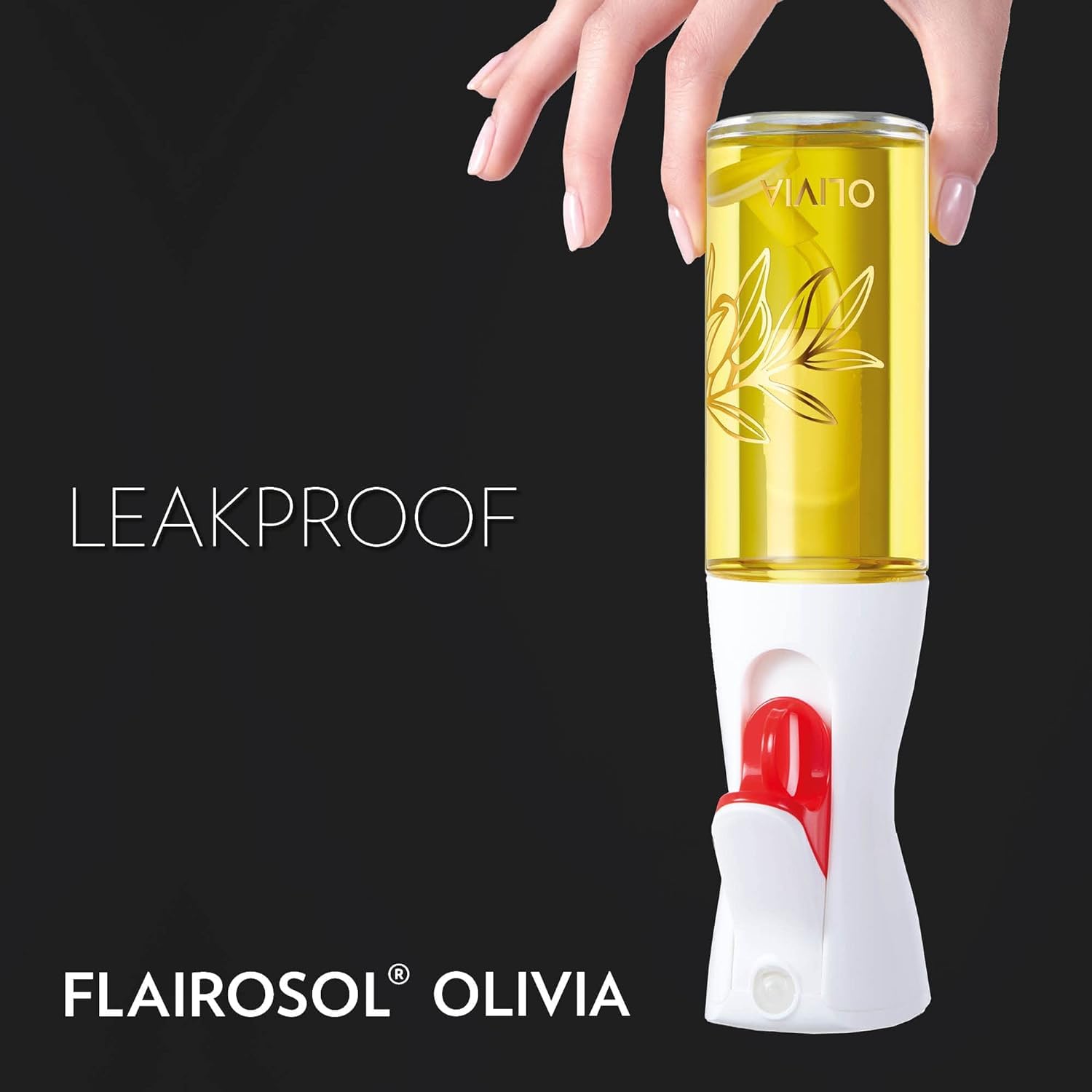 FLAIROSOL OLIVIA Oil Sprayer for Cooking, 130ml /4.4oz Glass Olive Oil Sprayer, Continuous Spray with Portion Control, Oil Dispenser Bottle for Kitchen, Air Fryer, Frying, Salad, BBQ (Golden Leaves)