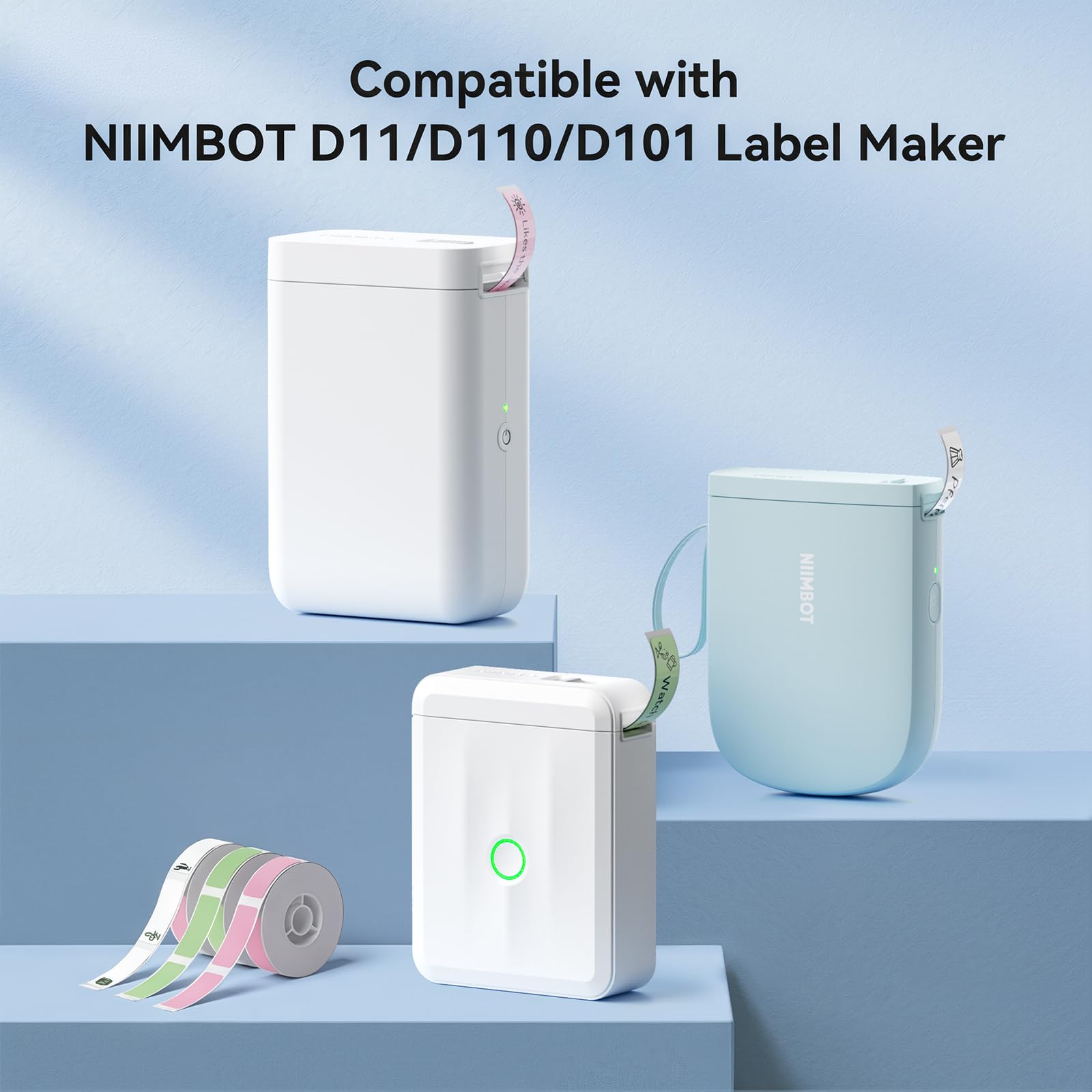 NIIMBOT Label Maker Tape for D11/D110/D101 Label Maker, 12 x 30 mm (0.47'' x 1.18''), 3Rolls for Home Office Labeling Tape Replacement, White