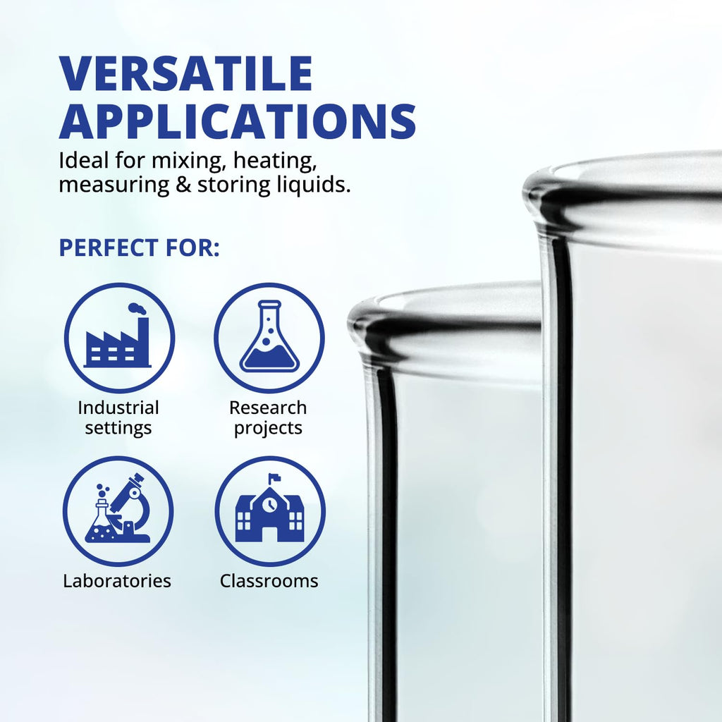 United Scientific BG1000-2000 Borosilicate Glass Low Form Beaker, 2000ml Capacity
