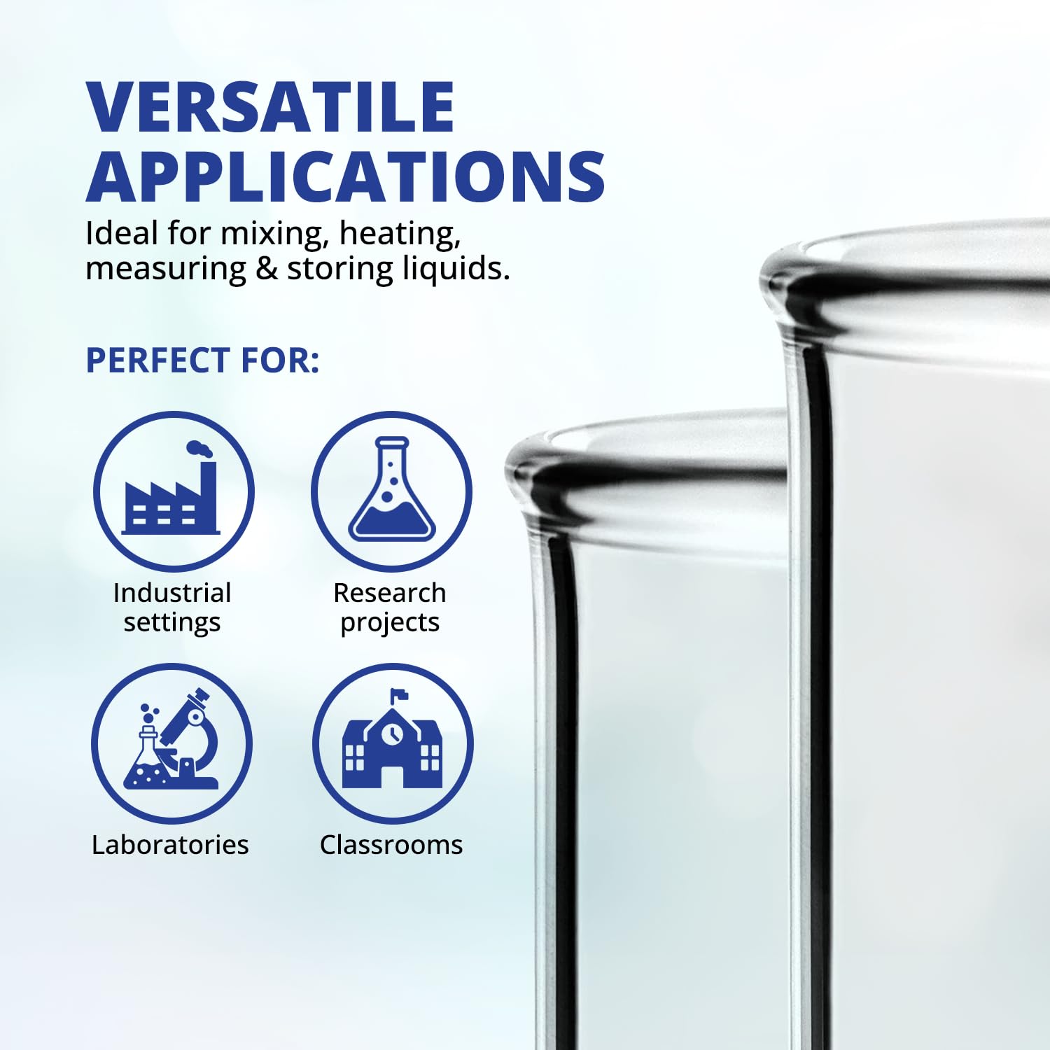 United Scientific BG1000-2000 Borosilicate Glass Low Form Beaker, 2000ml Capacity