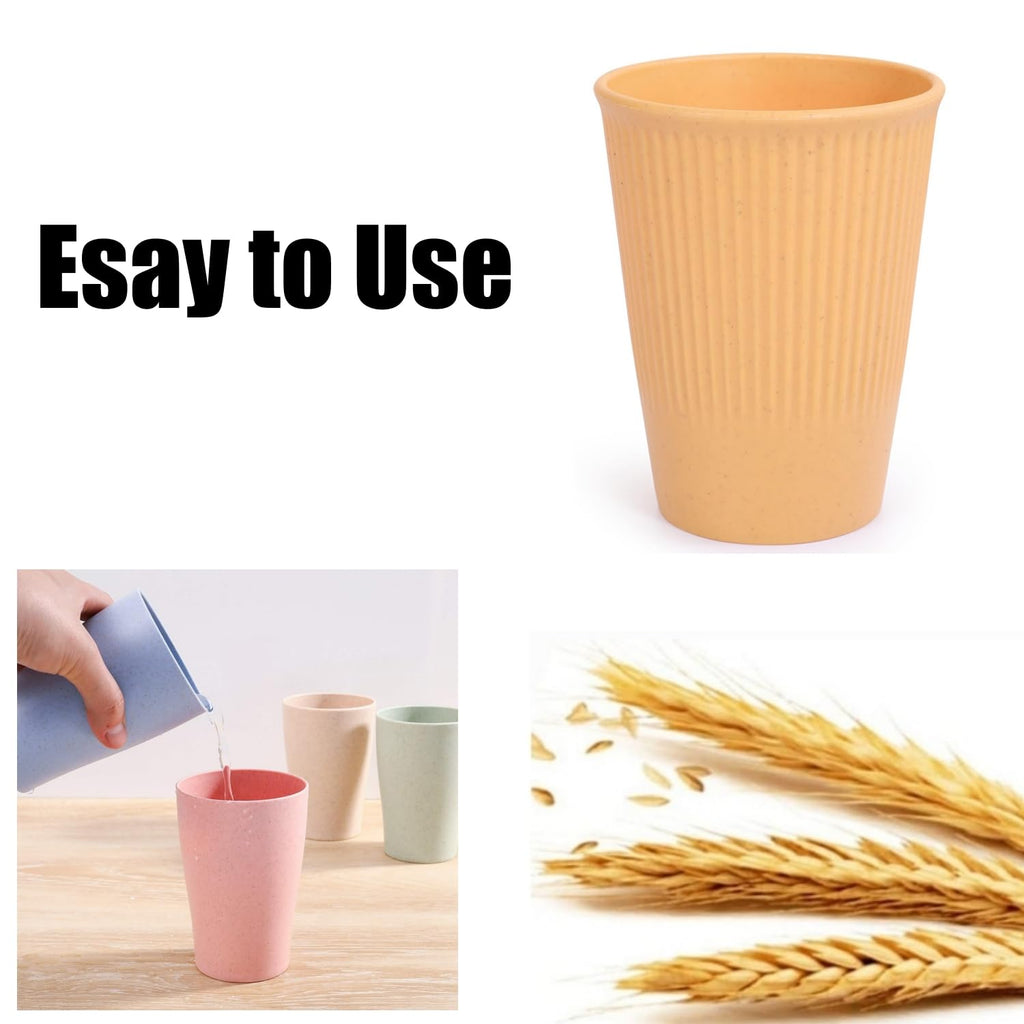 WANBY Wheat Straw Cup Unbreakable and Reusable Drinking Cups Eco-Friendly Healthy Tumbler Set for Milk Juice and Water Dishwasher Safe (8 Pcs 12 Oz)