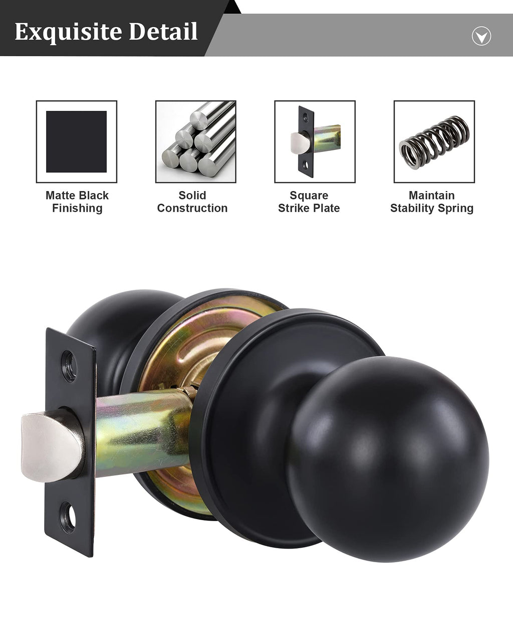 Matte Black Passage Keyless Door Knobs for Closet/Hall/Conference Room, Round Ball Interior Door Locks by Lanwandeng