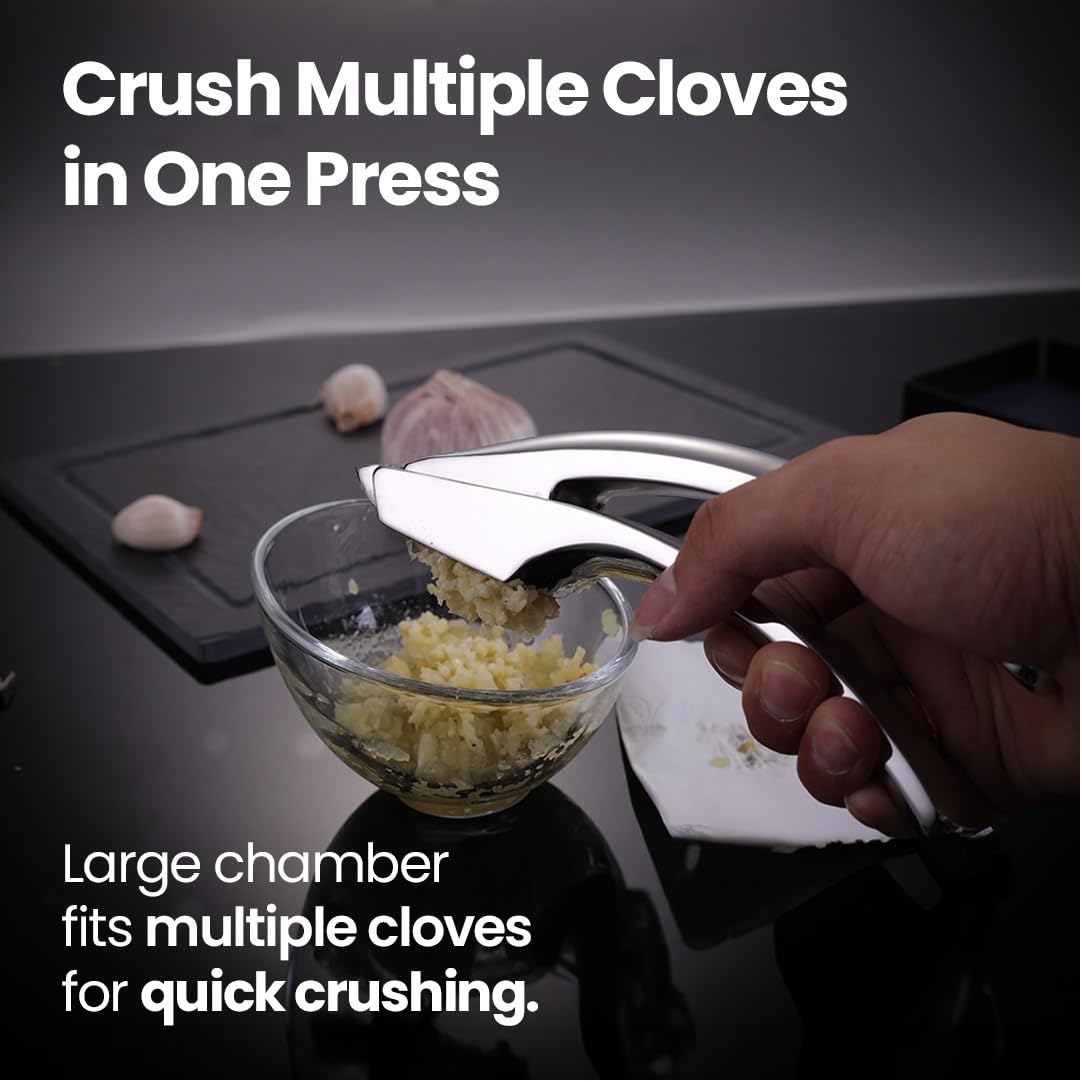 No Peeling Required Garlic Press Stainless Steel with Detachable Handle for Fine Mincing-Premium Garlic Mincer Tool, Rust-Proof, Easy to Clean, Dishwasher Safe Garlic Crusher with Lifetime Replacement
