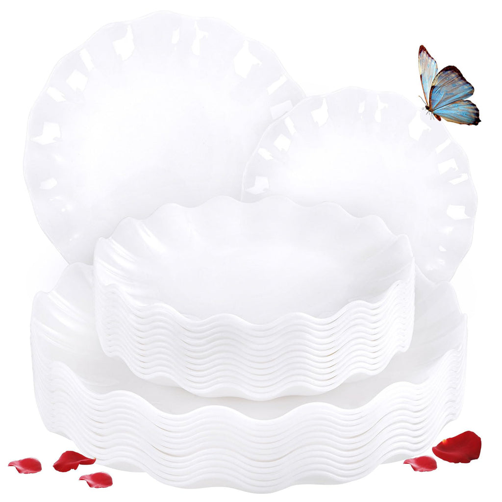 LIYH 24pcs White Plastic Plates Reusable, Unbreakable Dinner & Salad Plates, Microwave & Dishwasher Safe, Perfect for Parties, Birthday, Picnics, BPA Free (12 Guests)