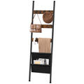 HOOBRO Blanket Ladder, 5 Tier Ladder Shelf, Wall-Leaning Blanket Rack with 4 Removable Hooks and Storage Pocket, Towel Drying and Display Rack for Bathroom, Bedroom, Rustic Brown BF32CJ01