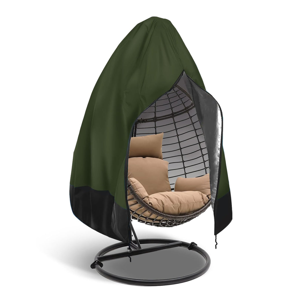 Impulja Patio Egg Chair Cover with Zipper, Heavy Duty 420D Oxford Outdoor Hanging Egg Chair Cover, Waterproof UV Resistant Windproof, Wicker Swing Egg Chair Cover, Fits 75"H x 45"W(Green)