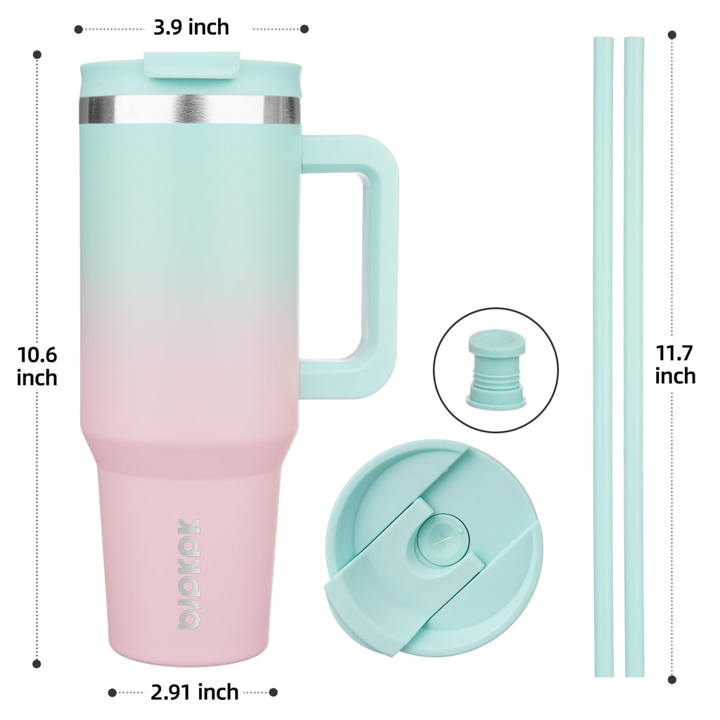 BJPKPK Tumbler with Handle and Straw 40oz Insulated Tumbler Cups with Lid Stainless Steel Travel Coffee Mug,Bubble Gum