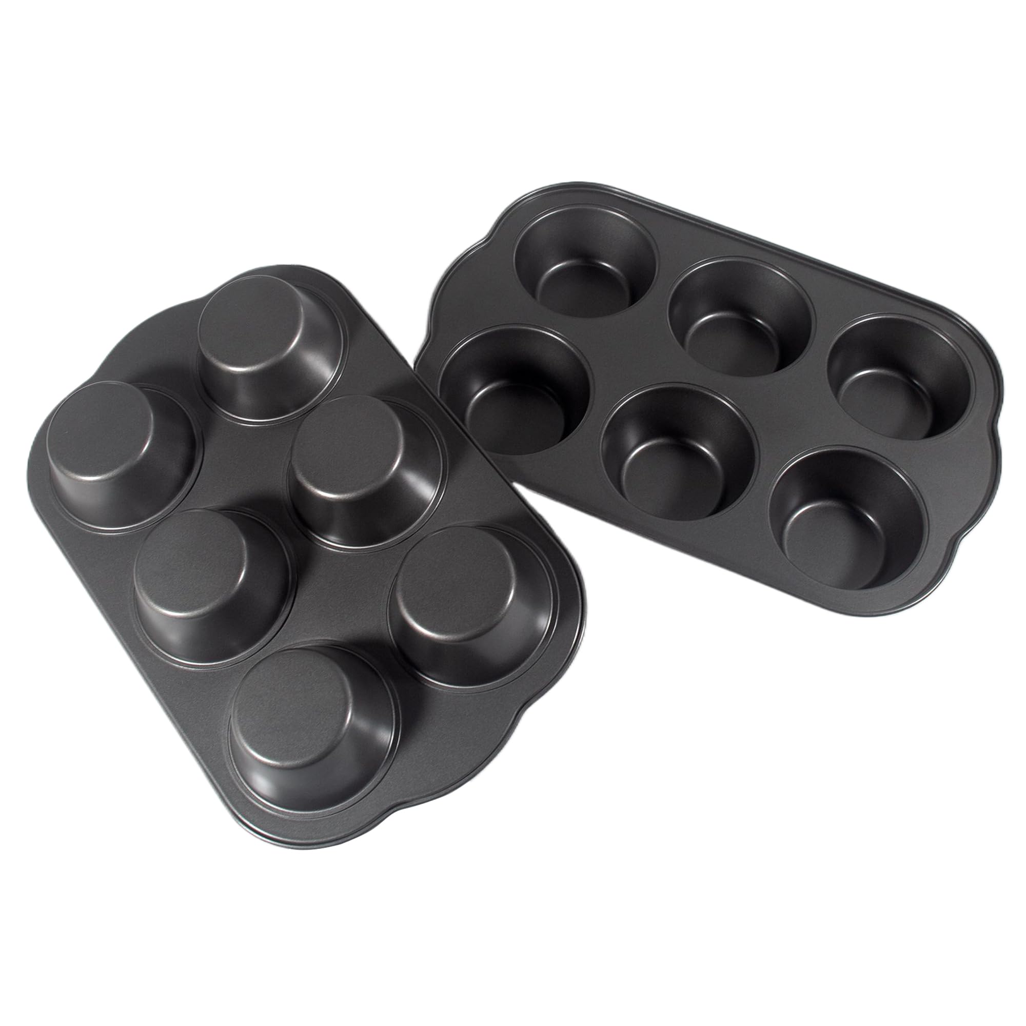Bakexcel Non-Stick Jumbo Muffin Pans, 3.5" 6-Cup Set of 2 Baking Pans, Heavy Duty Carbon Steel Tins for Extra-large Muffins & Cupcakes