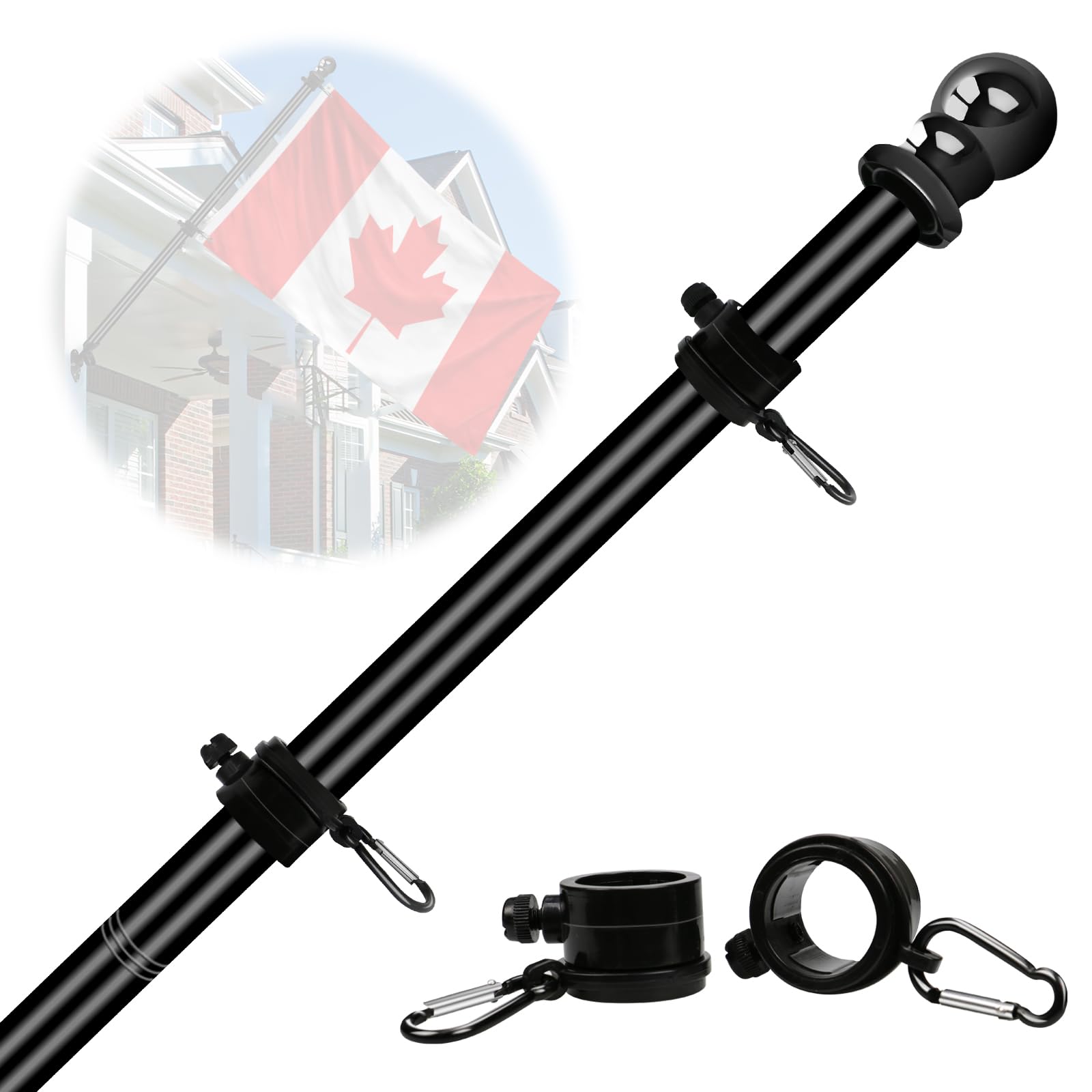 NQ 5 FT Flag Poles for Outside House, Flag Poles Outdoor for Porch, Yard, House Flag Pole, Heavy Duty Flagpole (Black, Without Flag Holder)