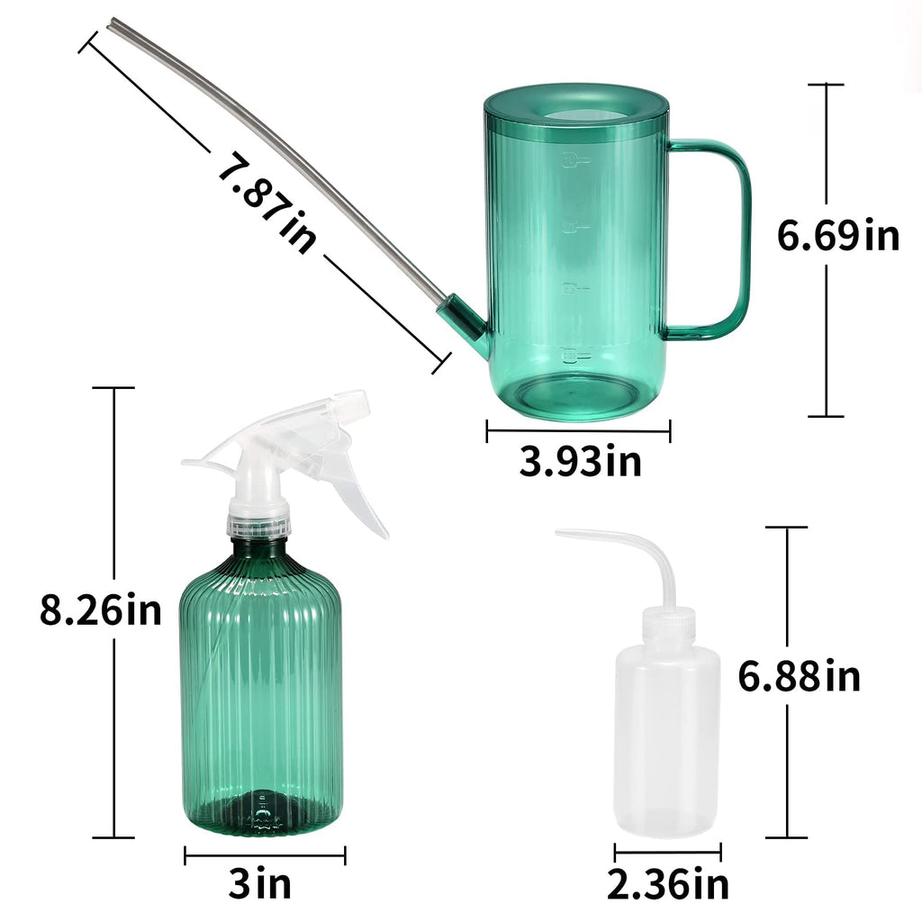 ONEDONE Watering Can Indoor Plants, Long Spout Plant Watering Can 1L 34oz, Small Watering Can for House Plants Garden Potted Flowers Green with Bonus Spray Bottle, Squeeze Bottle
