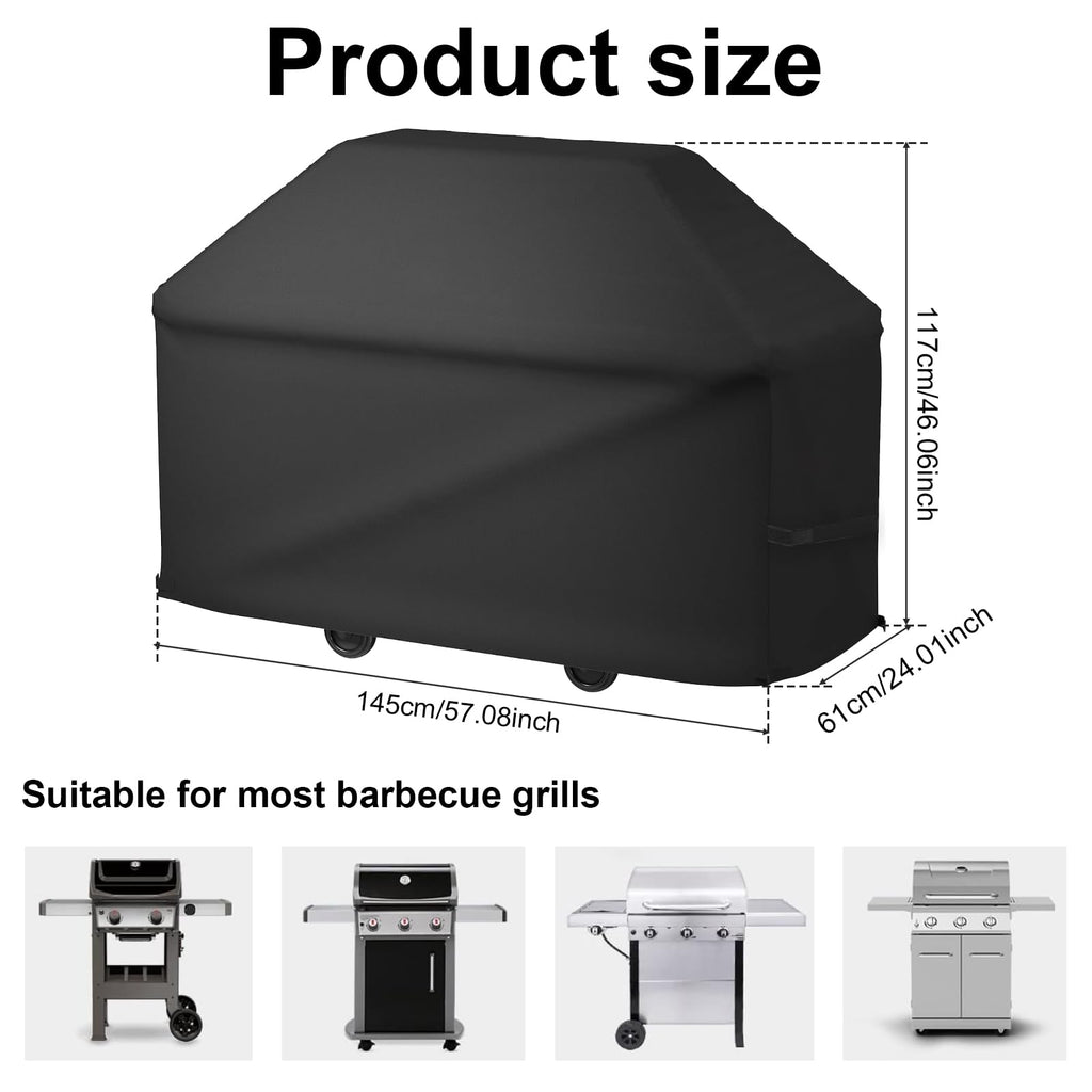 Heavy Duty BBQ Grill Cover,Rip Proof Barbecue Gas Cover with Hook and Loop Straps and Adjustable Drawstring for Outdoor Grill, Waterproof, Weather Resistant