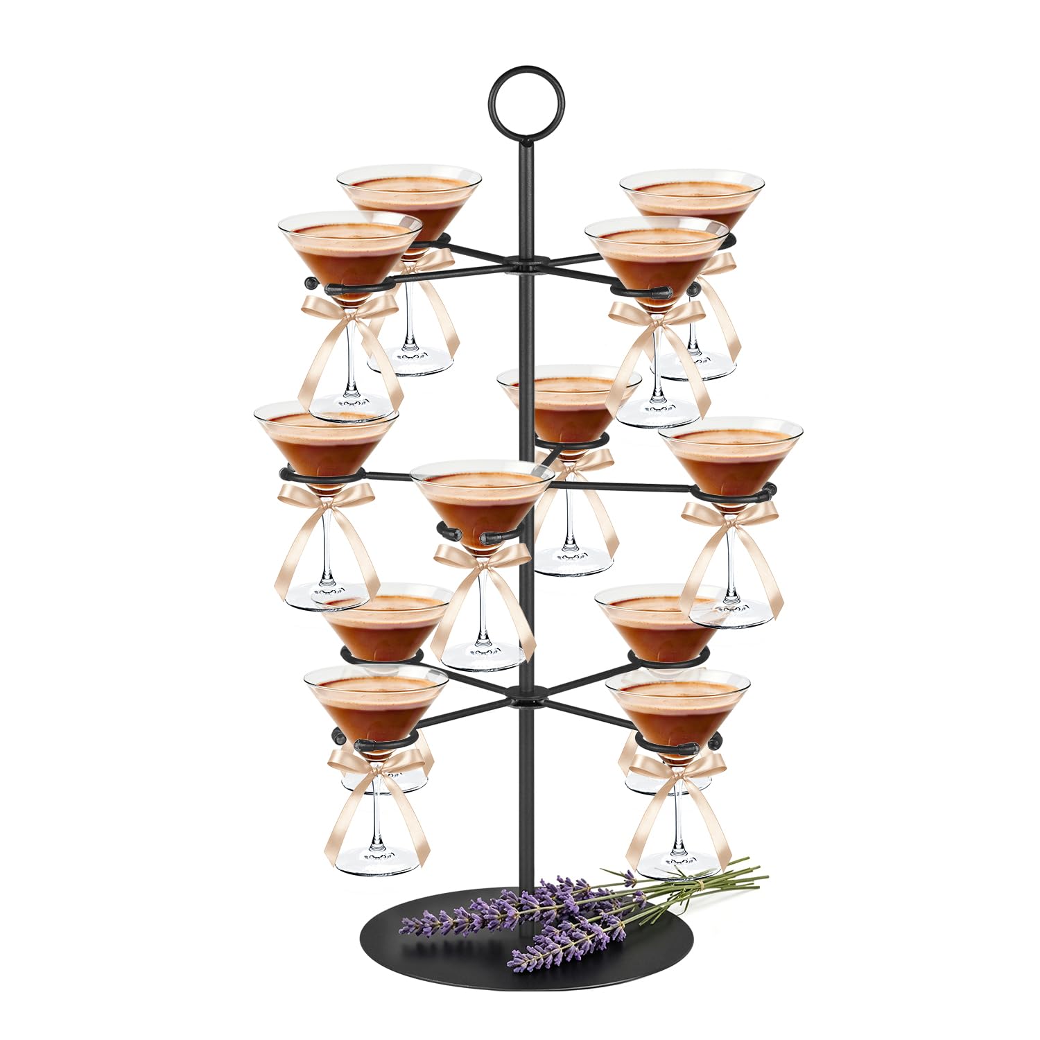 QPIX DIGITAL Cocktail Tree Stand for Parties Brunch,3 Tiers 12 Holders Wine Glass Holder Stand,Champagne Tower Martinis Tree Wine Glasses Display for Mimosa Bar Parties Bridal Shower Weddings