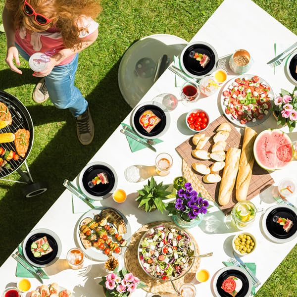 Coloch 200 Pieces 6 Inch Black Disposable Plates, Plastic Dessert Plates Bulk Round Party Plate Multi-Purpose Appetizer Plates for Cake, Dessert, Fruit, Barbecue, Party, Picnic, Wedding