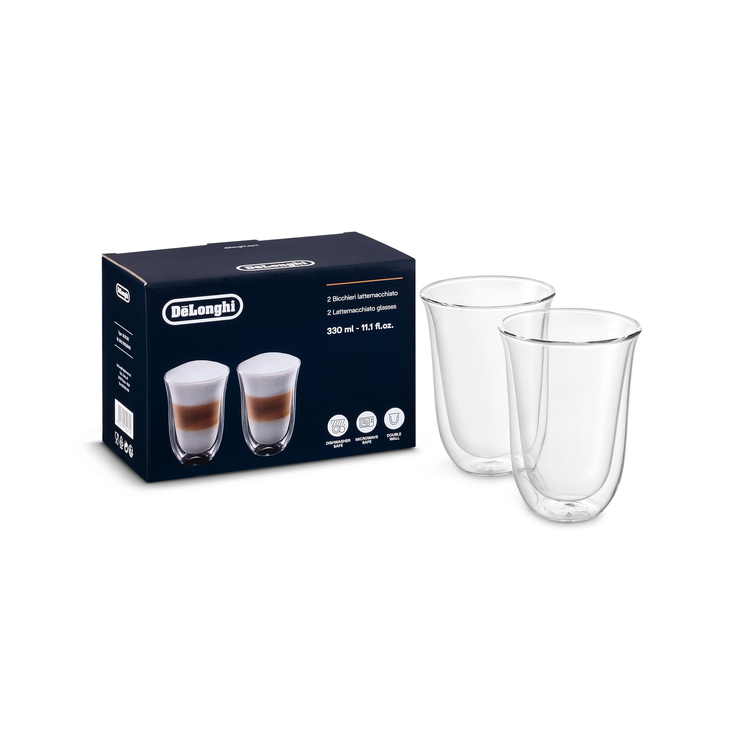 De'Longhi Latte Macchiato Double Walled Glasses, Set of Two