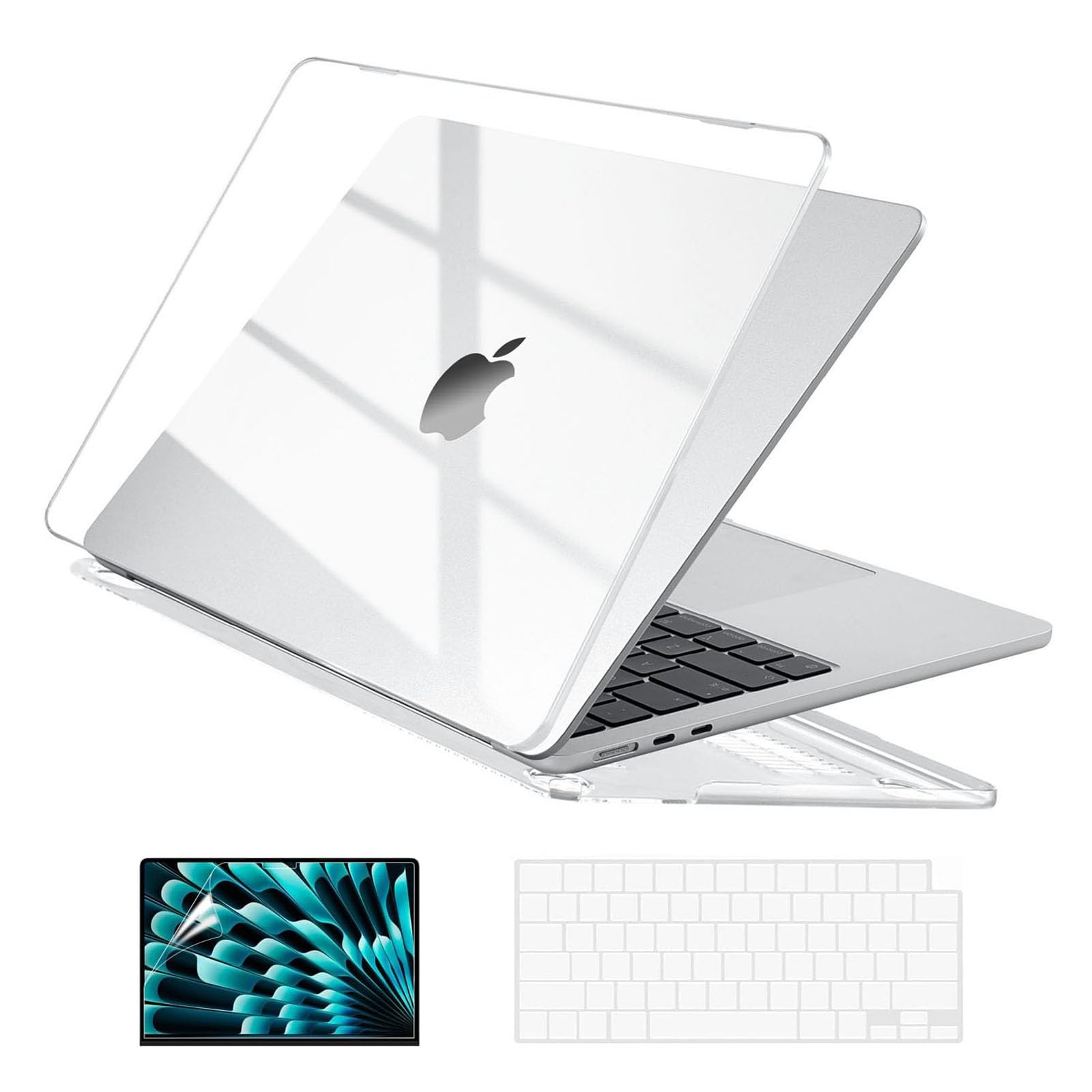 EooCoo Compatible with MacBook Air 15 inch Case 2026-2023 M5 A3448 M4 A3241 M3 A3114 M2 A2941 Liquid Retina Display, Protective Hard Shell Case + Keyboard Cover + Screen Protector, Crystal Clear