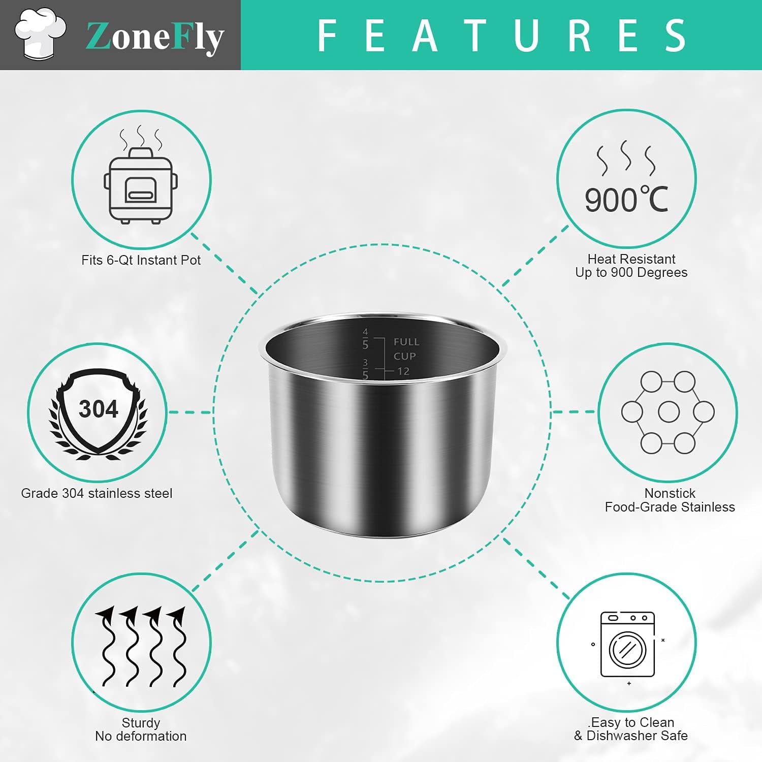 AblerV Stainless Steel Inner Pot Compatible With Instant Pot 6 Qt, Original Cooking Pot for InstaPot Replacement, Polished Surface Non-Stick Pressure Cooker Liner