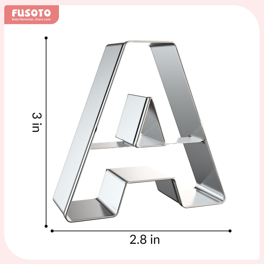FUSOTO 26PCS Alphabet Letters Cookie Cutters Set, DIY Alphabet Cake&Cookie, Stainless Steel Cookie Cutters for Baking, Letters Shaped Baking Tool for Homemaking Biscuits, Cookie, Dough