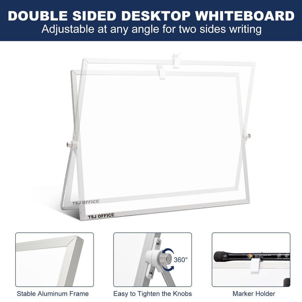 TSJ OFFICE Dry Erase White-Board - 12 X 16 Inches Portable Small Magnetic Whiteboard with Hooks for Wall, Mini Desktop Whiteboard 360 Degrees Revolving Double Sided Stand for Office, Home, School