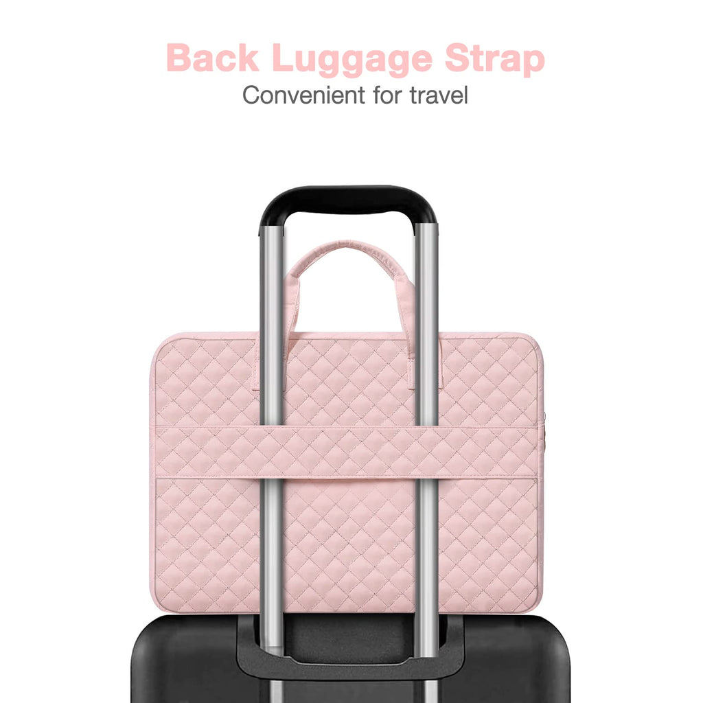 MOSISO 360 Protective Laptop Case 13.3 inch, 13-13.3 inch Laptop Sleeve Compatible with MacBook Air/Pro 13/Pro 14,HP Dell ASUS Lenovo, Square Quilted Bag Cover with 2 Pockets&Handle&Belt,Chalk Pink
