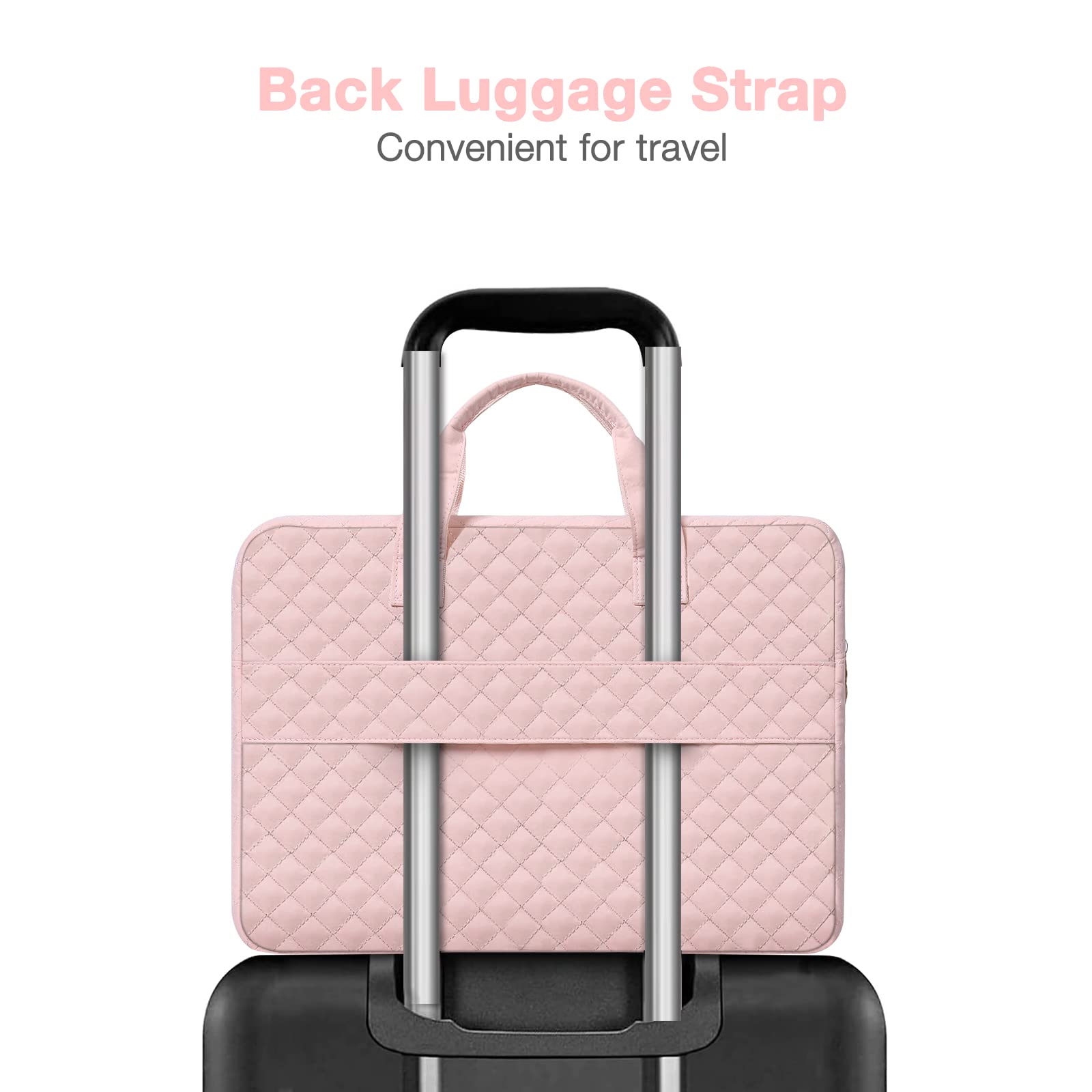 MOSISO 360 Protective Laptop Case 13.3 inch, 13-13.3 inch Laptop Sleeve Compatible with MacBook Air/Pro 13/Pro 14,HP Dell ASUS Lenovo, Square Quilted Bag Cover with 2 Pockets&Handle&Belt,Chalk Pink