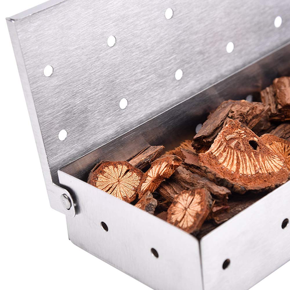 Smoker Box for BBQ Grilling Wood Chips, Thick Stainless Steel Smoking Box Non-Warp for Barbecue, Best Grill Accessories for Charcoal Grill and Gas Grill with Large Capacity