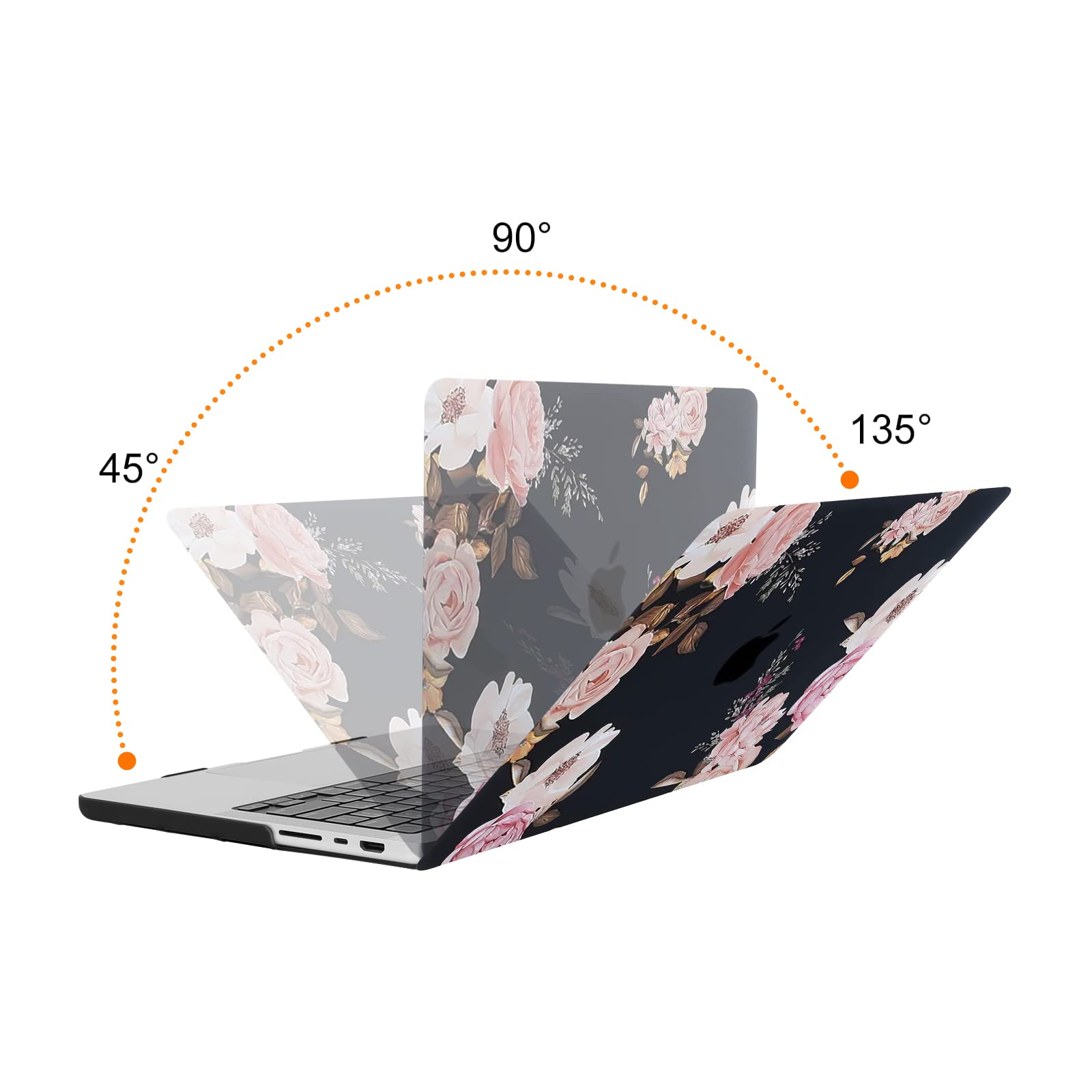 MOSISO Compatible with MacBook Pro 14 inch Case 2025 2024-2021 M4 M3 M2 M1 A3112 A3185 A3401 A2918 A2992 A2779 A2442, Plastic Peony Hard Shell Case&Keyboard Cover&Screen Protector, Black