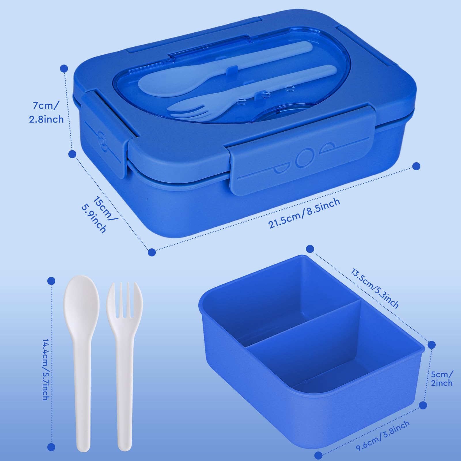 Lunbxx Kids Lunch Box, Bento Lunch Boxes for Kids, 5 Compartments Lunch Containers for Adults Kids,Bento Box Adult Lunch Box with Utensil Reusable & Leakproof (Bright Blue)