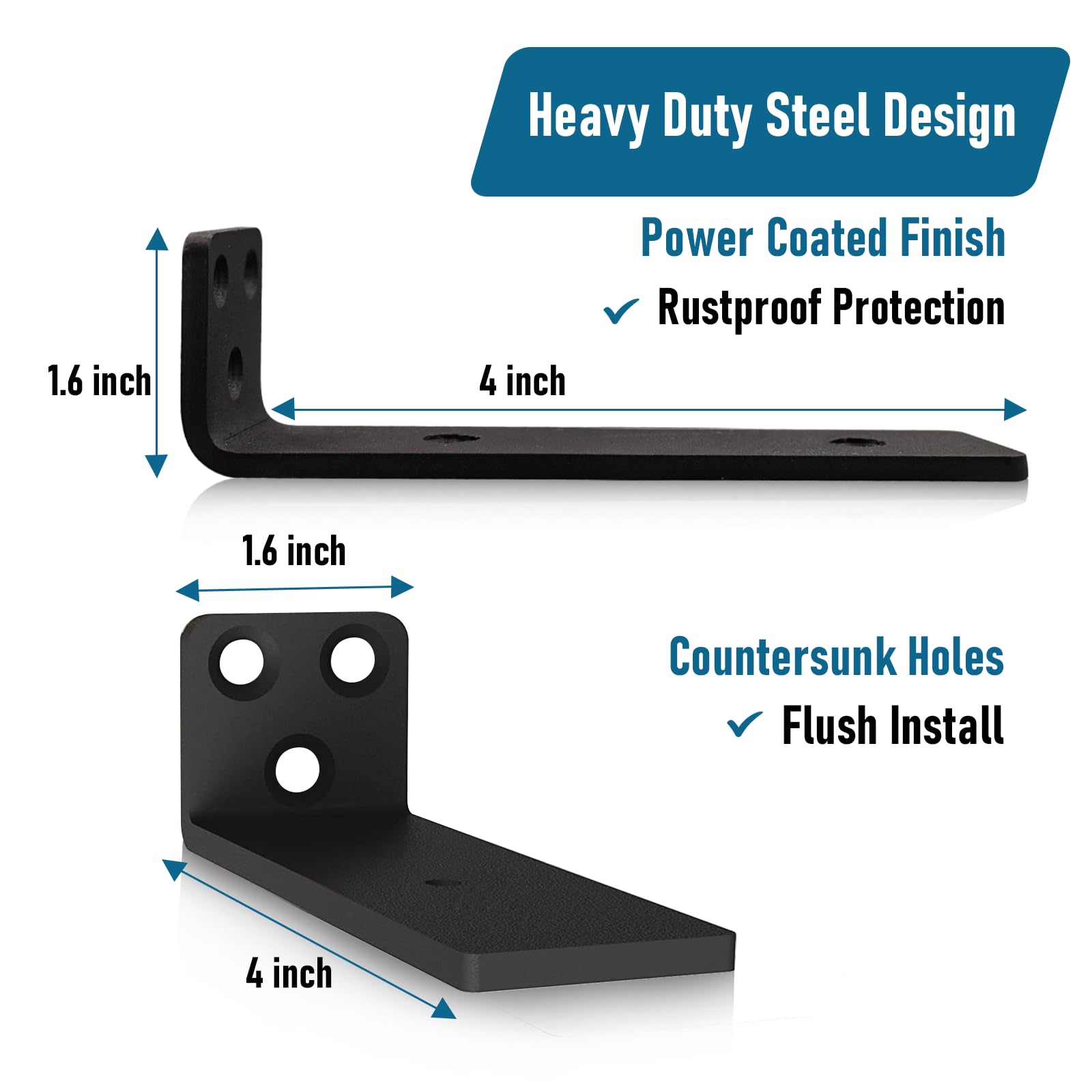 4 inch Floating Shelf Brackets, 6 Pack Heavy Duty L Shelves Brackets Wall Mounted Industrial Metal Brackets Hardware Supports for Shelves Support DIY | Holds 150+lb (1/5 Inch Thicked)