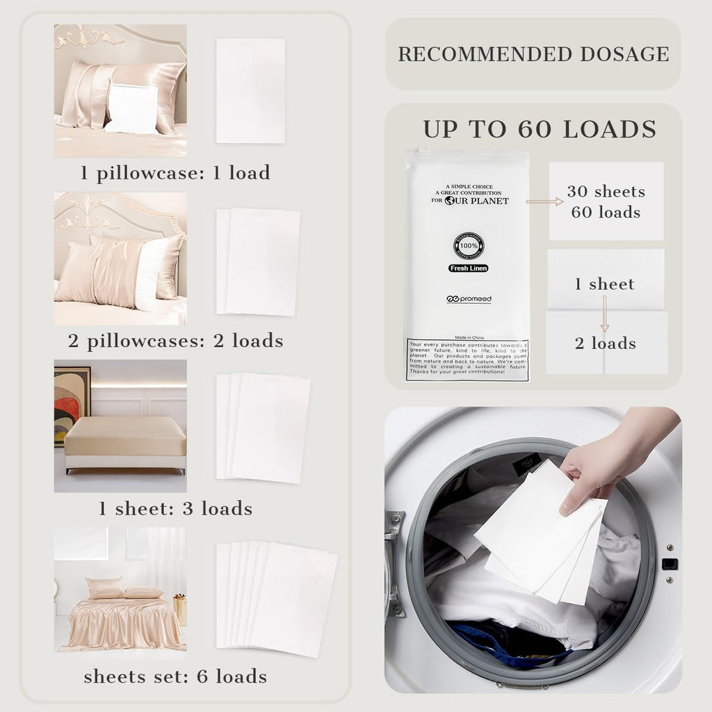 Promeed Silk Detergent Sheets,Laundry Detergent Sheets for Silk,Eco-friendly Plastic Free Non-sentizizing Gentle Silk Wash,Space Saving Easy to Carry and Use,Fresh Scent (60 Loads) 20 Sheets