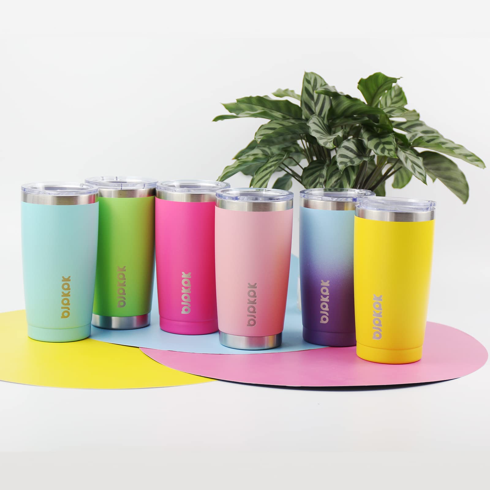 BJPKPK Insulated Stainless Steel Tumbler, Coffee Tumbler with Lid and Straw, Double Wall Vacuum Travel Mug, Powder Coated Leak-Proof Tumbler Cup,Purple Green