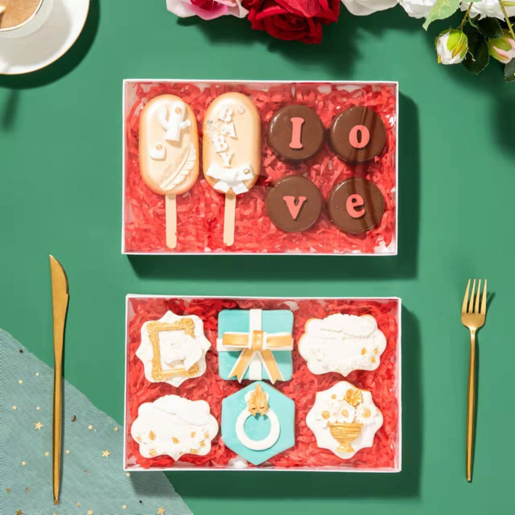 RomanticBaking 9 1/2" x 6" x 1 1/4" White Cookie Boxes Two Pieces Set with full window, Simplex Base with Clear Lid (50, White)
