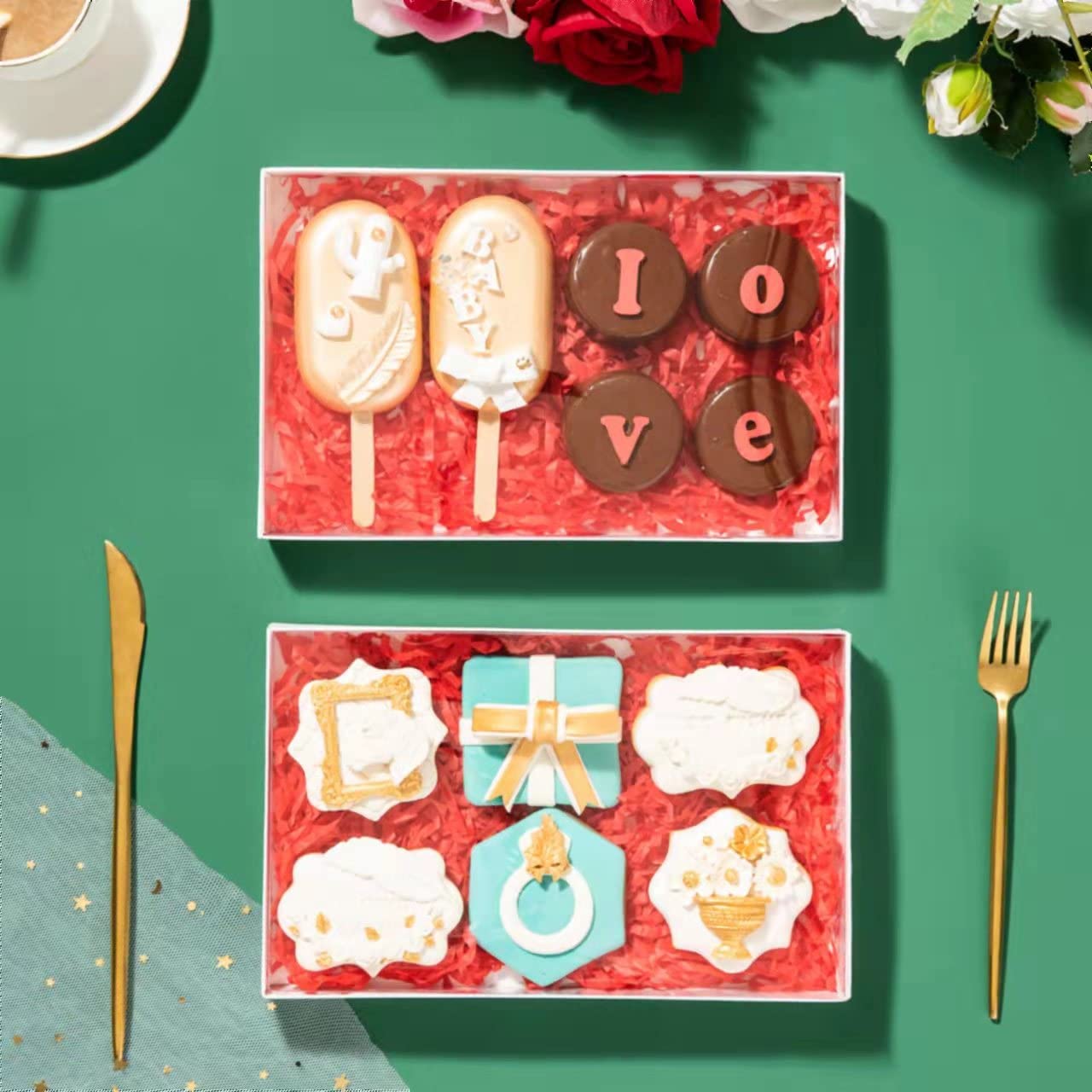 RomanticBaking 9 1/2" x 6" x 1 1/4" White Cookie Boxes Two Pieces Set with full window, Simplex Base with Clear Lid (50, White)