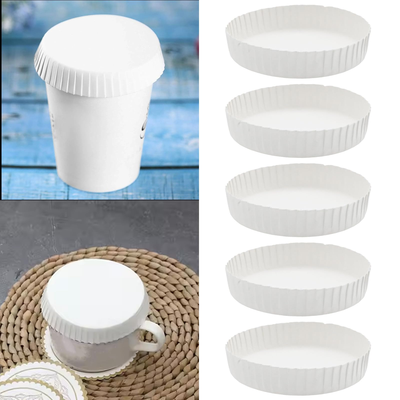 VIKKSAER 150Pcs Disposable Paper Cup Cover, White Coffee Cup Lids, 7.5 x 7.5 x 1.5cm, Suitable for Home, Parties, Offices, Cafes