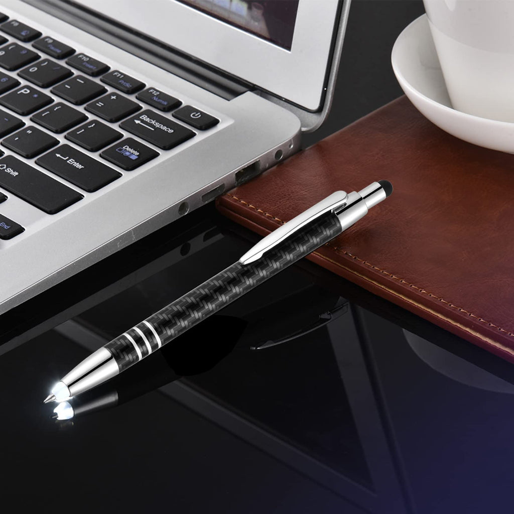 Lighted Tip Pen With Stylus - LED Penlight Light Up Ballpoint With Stylus for Writing in The Dark - Pack of 3 - White Light - GL006