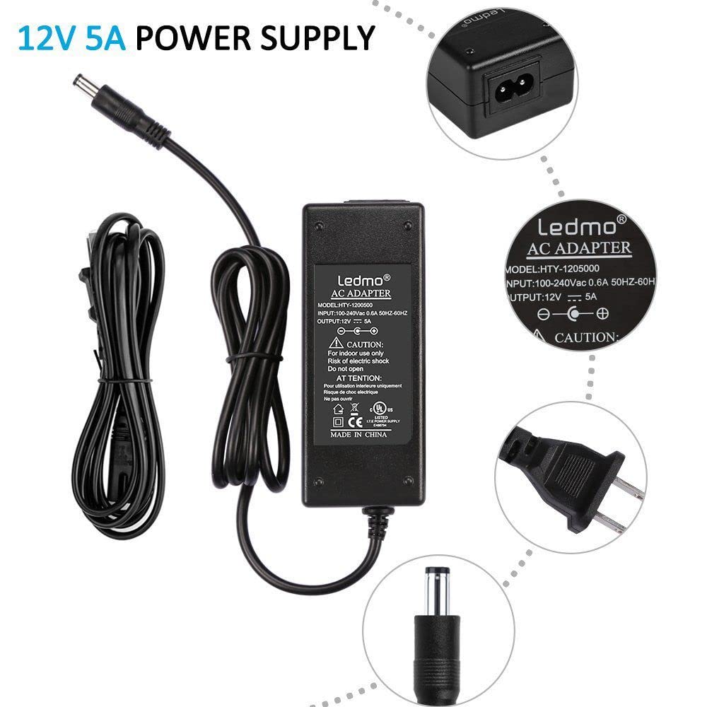 LEDMO 12V 5A 60W AC to DC Power Supply Adapter Power Adapter AC 100-240V to DC 12V Transformers US Plug Converter Power Supply LED Driver