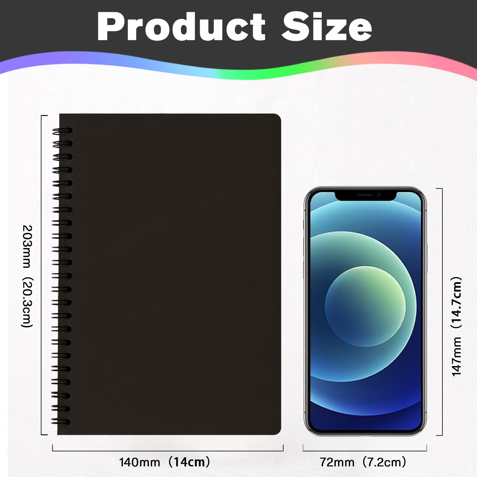 6Pack Spiral Notebook with 10pcs Sticky Tabs,A5 Lined Notebooks120 Pages,Hardcover Notebook for Women Men,Coil Notepad,5.5" x 8.3",Lined Paper for Work, School,Office（Black）