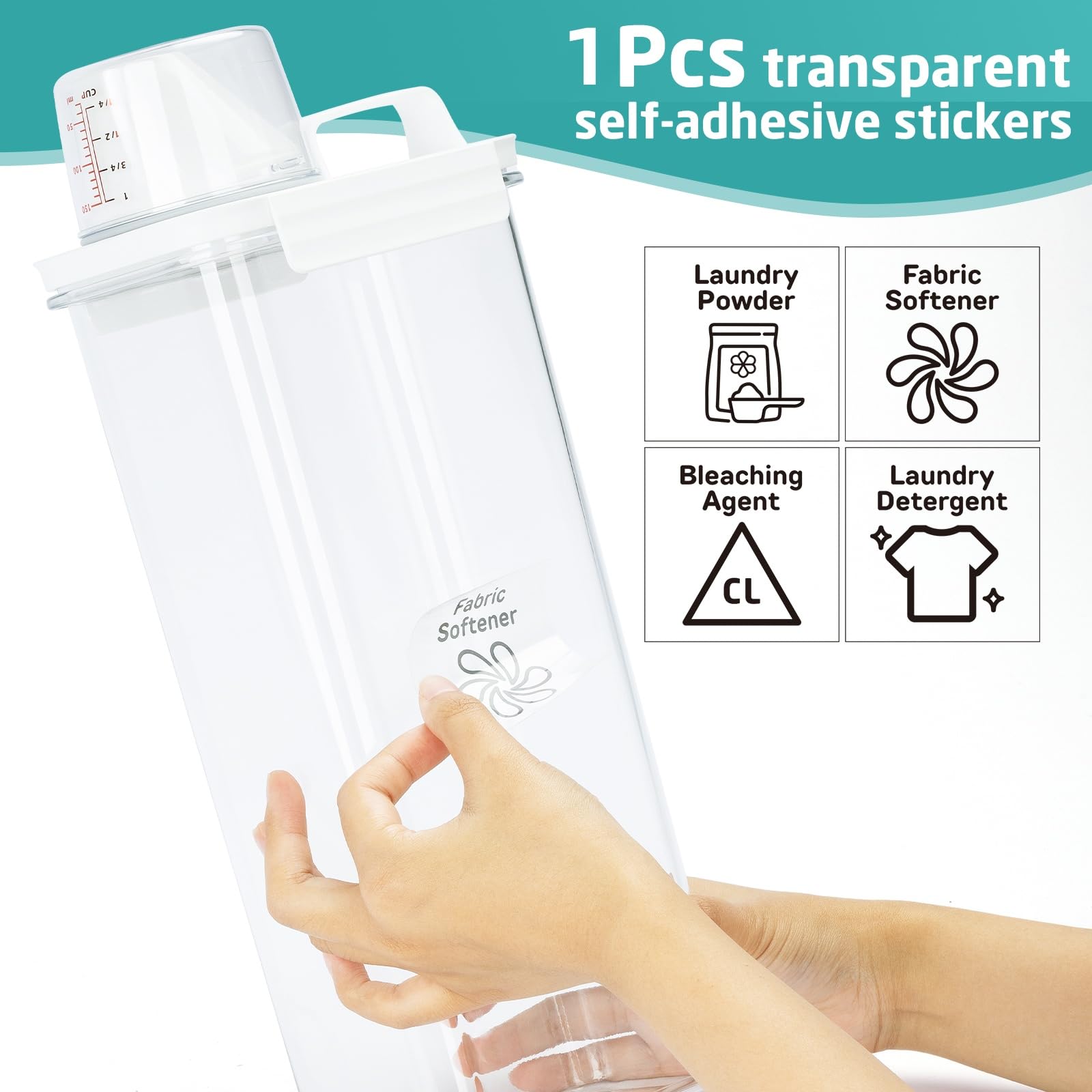 Bikkii Laundry Detergent Dispenser-1 Pack, 98 oz Detergent Dispenser with 4 Removable Labels, Laundry Soap Dispenser for Laundry Room Organization and Storage, BPA Free & PET Plastic Clear