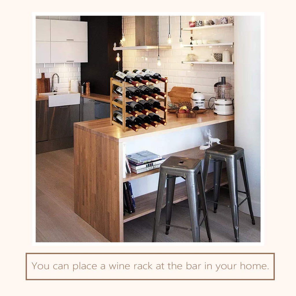 Homevany Bamboo Wine Rack, Sturdy and Durable Countertop Wine Storage Cabinet Shelf for Pantry - 4 Tiers 16 Bottle Wine Rack