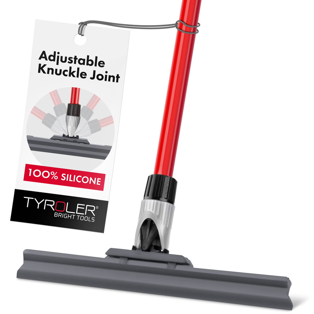 Tyroler Floor Squeegee Heavy Duty, Solid 100% Silicone Squeegee Broom 30 CM, New Aluminum Anti-Rust 4 Part Handle, Adjustable Knuckle Joint, Squeegee Floor for Washing, Drying, Bathroom, Wet Room