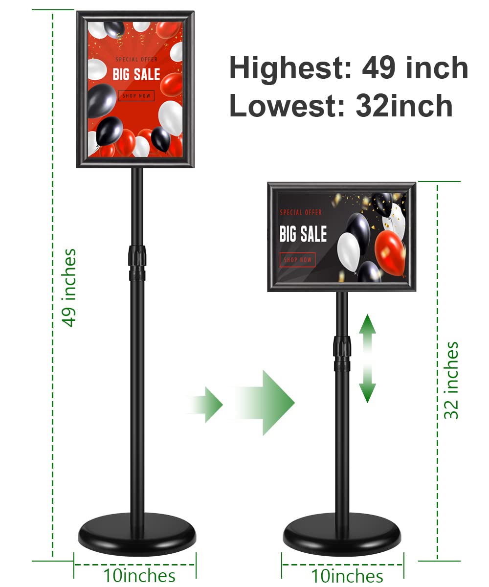 SWOK 8.5 x 11 Inch Adjustable Sign Holder, Pedestal Poster Stand, Heavy-Duty Floor Standing Sign Holder with Round Base, Vertical and Horizontal View Sign Displayed for Display, Advertising, and Outdoor Use
